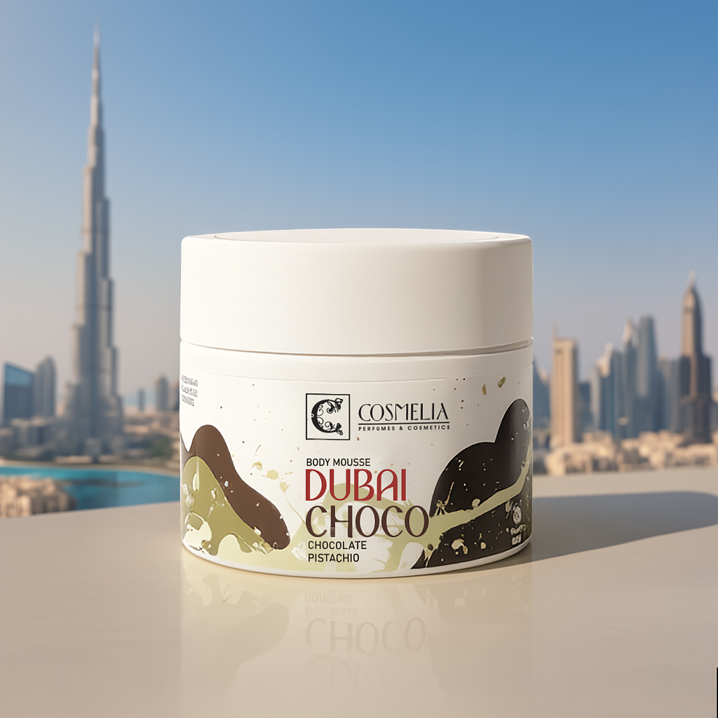 Cosmelia Dubai Choco Body Mousse Ενυδατική Κρέμα Σώματος με Βούτυρο Καριτέ & Άρωμα Σοκολάτας – Dubai Choco